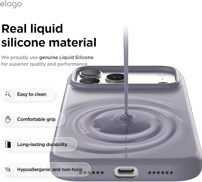 elago for iPhone 17 Pro Max Case, Premium Magnetic Silicone Case, Compatible with MagSafe, Liquid Silicone Material, Protective Cover, Shockproof, Slim Phone, 6.9 inch (Deep Lavender)