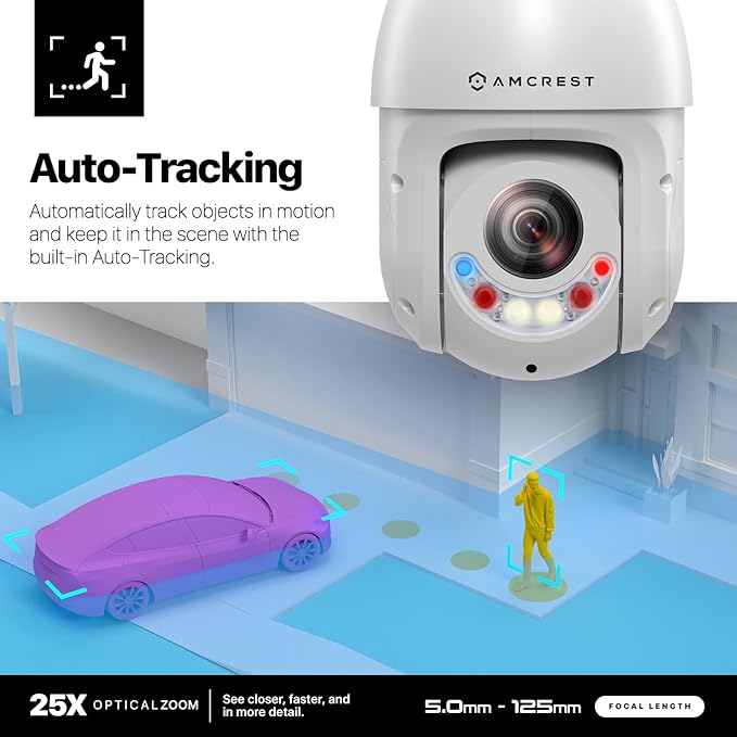 Amcrest 2MP Outdoor PTZ POE + IP Camera Pan Tilt Zoom (Optical 25x Motorized) Camera Security Speed Dome, CMOS Image Sensor, 328ft Night Vision, POE+ (802.3at) F1.6, IP66, IP2M-863EW-AI-V3