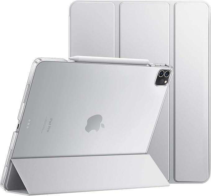 JETech Case for iPad Pro 12.9-Inch (6th/5th Generation, 2022/2021 Model), Slim Stand Hard Back Shell Smart Cover with Auto Wake/Sleep (Silver)