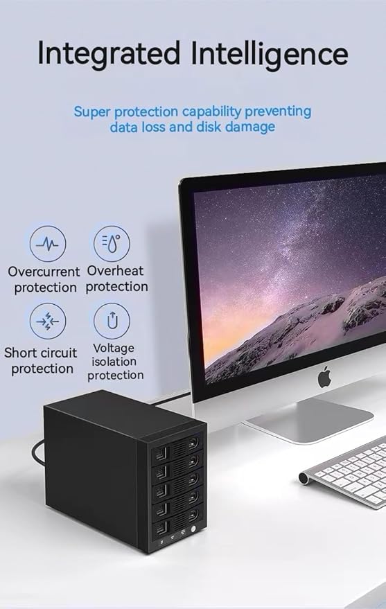 Syba 5 Bay Tool Less Tray Hot Swappable 2.5" 3.5" SATA III RAID HDD External USB 3.0 Enclosure Windows MacOS SY-ENC50118