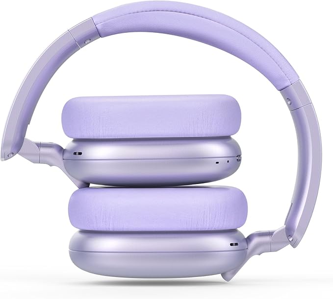 C6 Active Noise Cancelling Headphones, Wireless Over Ear Bluetooth Headphones, 60H Playtime, Lightweight Folding Deep Bass Comfort Fit Ear Cups Headset with Mic for iPad/Travel/PC/Home Purple