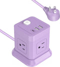 Cube Power Strip, FDTEK 4 Widely Spaced Outlet with 3 USB (1 USB C) Flat Plug Power Strips with Long Extension Cords Space Save Compact Portable for Travel Home Office Cruise (Purple) 10FT