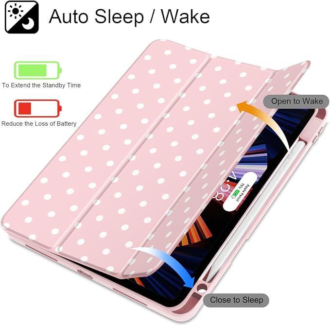 Tuiklol for iPad Pro 12.9 Inch 6th/5th/4th/3rd Generation 2022 2021 2020 2018 Case,Built-in Pencil Holder Clear Transparent Protective Back Shell Cover with Auto Sleep/Wake, Spot-Pink