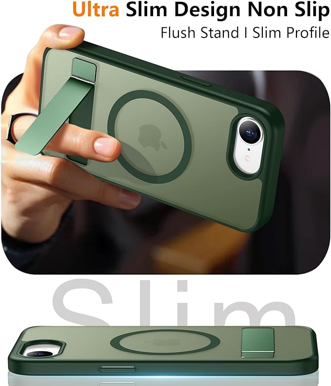 SPIDERCASE Magnetic for iPhone 17e Case for iPhone 16e Case, with [3 Stand Ways] [Military Grade Drop Protection] Invisible Stand Shockproof Slim Case for iPhone 17e/16e 6.1 inch, Green