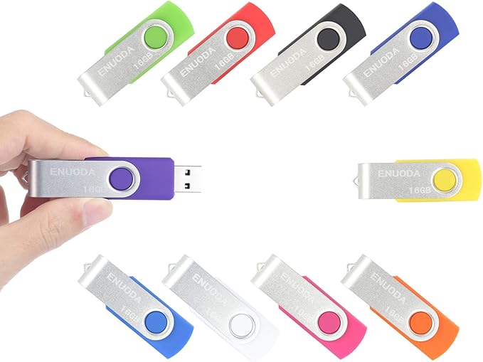 16GB Flash Drive 10 Pack ENUODA Thumb Drives 16GB Swivel Design USB 2.0 Memory Stick Jump Drive Pen Drive for Storage and Backup (10 Colors)