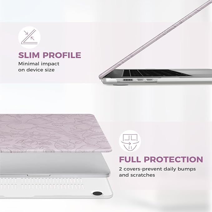 iCasso for MacBook Air 15 inch Case 2026 2025-2023 Release M5 A3448 M4 A3241 M3 A3114 M2 A2941, Texture Leather Plastic Case for MacBook Air 15.3"+ Keyboard Cover + Screen Film, Purple Floral
