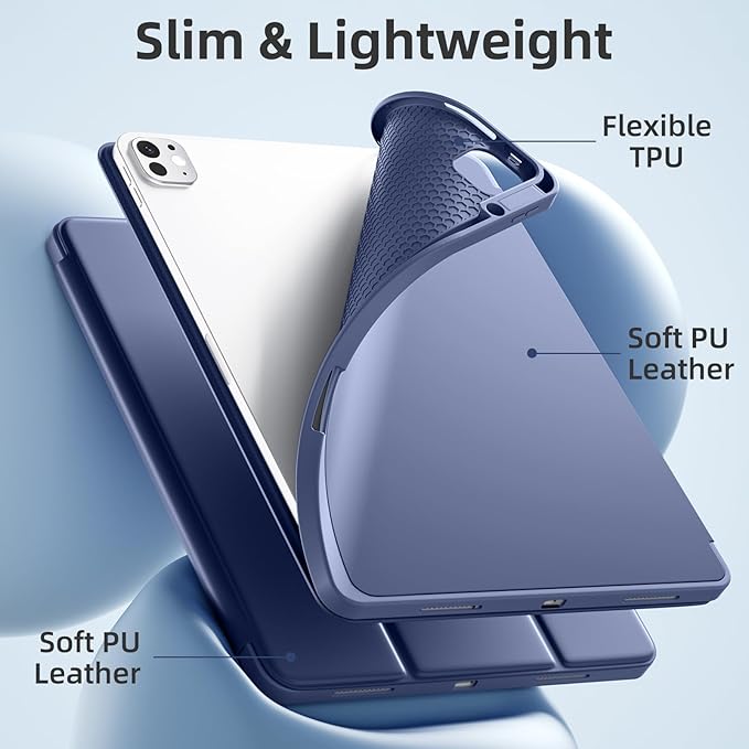 Akkerds Compatible with iPad Pro 13 Inch Case (M5/M4) 2025/2024, for iPad 13 Pro Case with Pencil Holder, Slim Trifold Stand Protective Cover with Soft TPU Back, Auto Wake/Sleep (BlueGray)