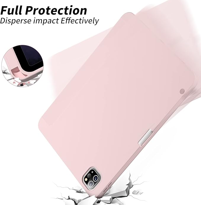 Aoub New iPad Pro 12.9 Case 6th Generation 2022 / 5th Gen 2021/ 4th Gen 2020 with Built-in Pencil Holder, Auto Wake/Sleep, Slim Stand Soft Back Shell Smart Cover for iPad Pro 12.9 Inch, Pink