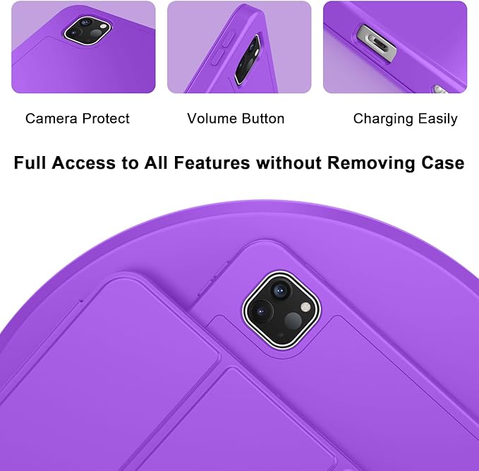 ZryXal New iPad Pro 13 Inch Case (M5) 2025 / (M4) 2024 with Pencil Holder, Smart iPad Case [Support Pencil Pro and Pencil (USB-C)], Support Touch ID and Auto Wake/Sleep (Grape Purple)