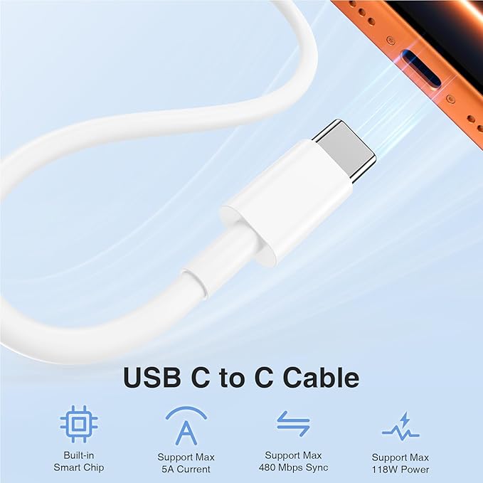 Mac Book Pro Charger and 10ft Type C to C Cable Cord Long,100W USB C Fast Charging Power Adapter for MacBook Pro/Air 16 15 14 13 inch/2025 2024 2023 2022 2021/M5 M4 M3 M2M1/Laptop,iPad,iPhone 17 16 15