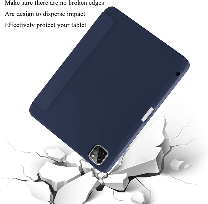 Case for iPad Pro 11 Inch 4th/3rd/2nd Generation 2022/2021/2020 with Pencil Holder [Support iPad 2nd Pencil Charging] Slim Trifold Stand Smart Protective Cover, Auto Wake/Sleep(Dark Blue)