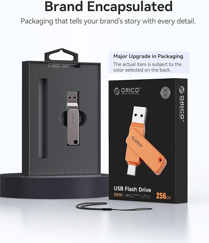 ORICO 32GB Dual USB-C USB-A Flash Drive 150MB/s High Speed USB 3.0 Memory Stick, Zinc Alloy Rotating Design, Compatible with iPhone 15/16/17, Android, Mac, PC, Car Audio – Plug & Play