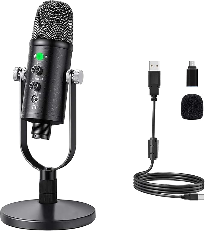 USB Microphone Metal Condenser Mic:Plug&Play Gaming Microphones on PC,Mac,Twitch and YouTube,Recording Microphone Computer PC Mic for Streaming,Podcasting
