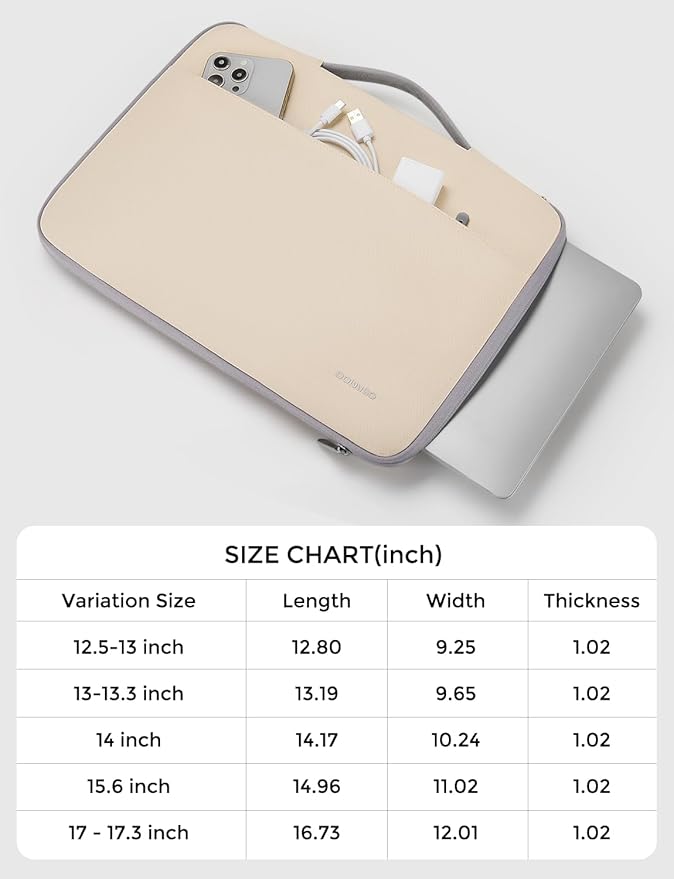 DOMISO 17 inch Laptop Sleeve Protective Case Cover Compatible with 17-17.3 inch HP Dell ASUS Lenovo Chromebook,Waterproof Computer Cases Bag with Handle,Beige