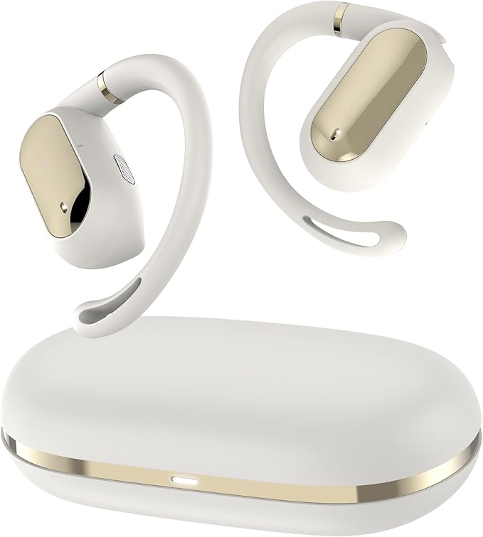 Oraolo Open Ear AC322 Wireless Earbuds, Bluetooth 5.4 Headphone, 36H Playtime, IPX5 Waterproof, Open-Ear Design with Adjustable Ear Hooks, Secure Fit for Running & Workout, Clear Calls White