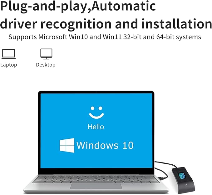 USB Fingerprint Reader Fingerprint for Windows10/11, Windows Hello Automatic Driver Installation with 5ft Extension Cable-Windows Password Free Operation