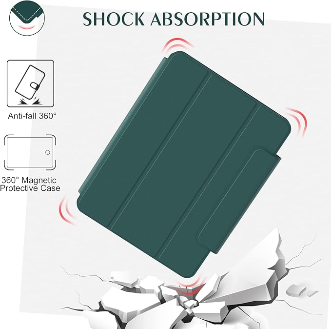 ZENLU iPad 10th 11th Generation Magnetic Case with Removable Folio Cover, Semi-Silicone Leather, Vertical Stand, Clear Back, Smart Sleep/Wake, Full Protective Case for iPad 10 & 11(A16) (Green)