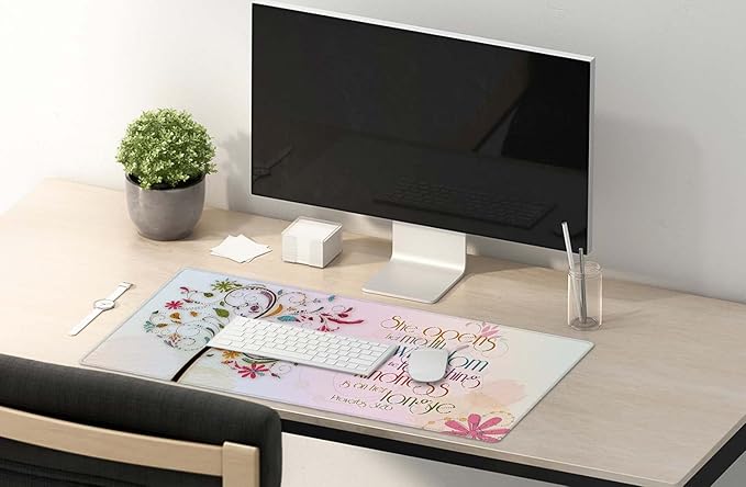 SSOIU Inspirational Christian Bible Verse Proberbs Quotes Extended Gaming Mouse Pad 35.5x15.7 in, Large Mouse Pad, She Opens Her Mouth with Wisdom and The Teaching of Kindness is on Her Tongue