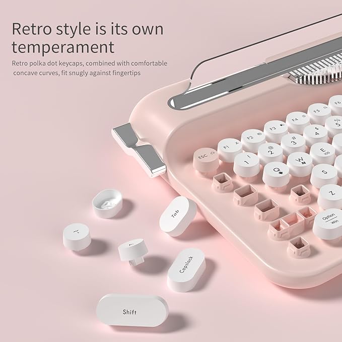 Ajazz AF84 Wireless Membrane Silent Typewriter Keyboard, Bluetooth/2.4G Dual-Mode Connection, Cute Retro Aesthetic Design with Integrated Stand for Tablet, Phone, PC and Win/Mac/Android Gray