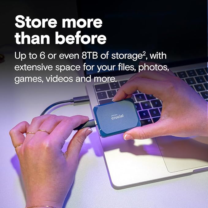 Crucial X10 8TB Portable SSD, Up to 2,100MB/s, USB 3.2 USB-C, External Solid State Drive, Compatible with Windows, Mac & Android, Durable Storage for Games, Photos & Files, Blue - CT8000X10SSD9-02