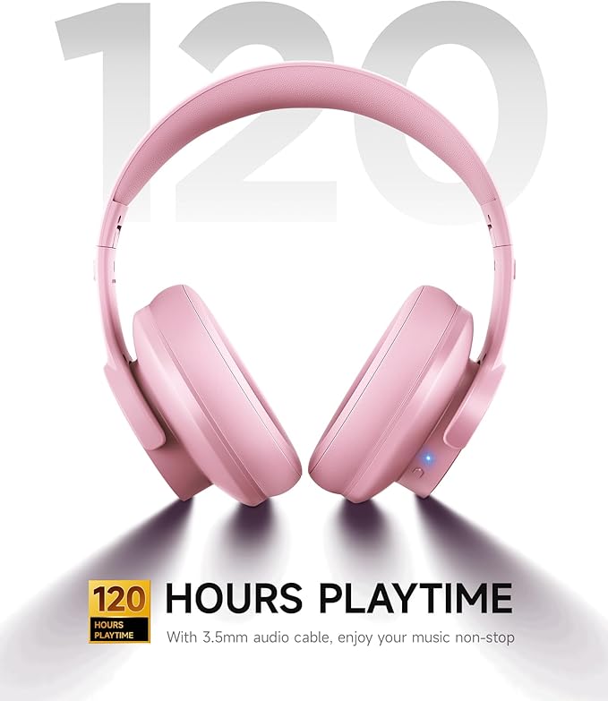 Picun B8 Headphones Wireless Bluetooth, 120H Bluetooth Headphone Over Ear with 3EQ Music Modes, Hands-Free Calls, Deep Bass Headphones for Travel Home Office Cellphone PC (Pink)