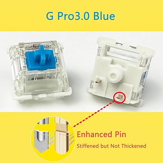 Gateron G Pro 3.0 Blue Switches for Mechanical Keyboard,3-Pin 60gf Clicky/Pre-Lubed/Pin-Enhanced Switches(90pcs,Blue)