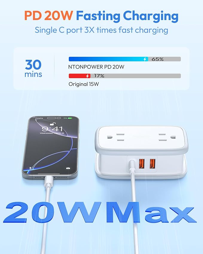 NTONPOWER 20W Travel Power Strip, Travel Essentials Cruise Approved Power Strip Non Surge Protector 4 Outlets 3 USB(1 USB-C) with 4FT Wrapped Extension Cord Flat Plug, Cruise Essentials 2026