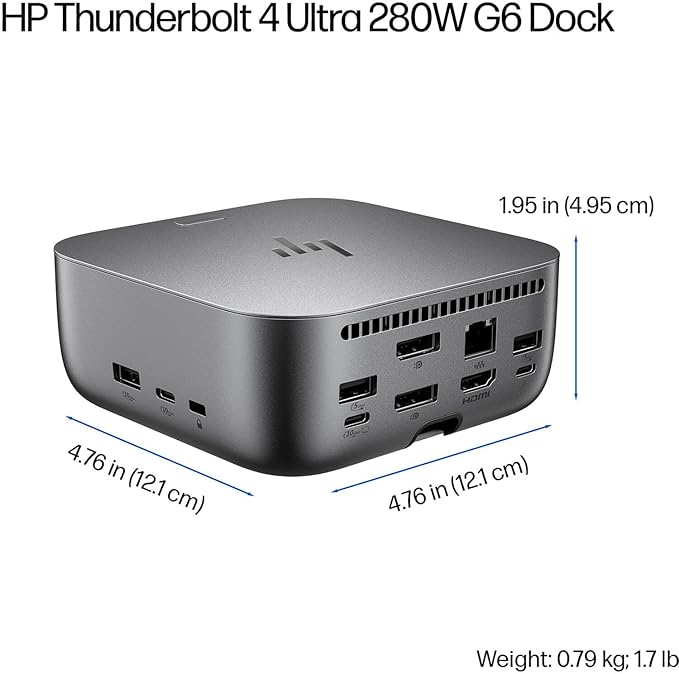 HP Thunderbolt 4 Ultra 280W G6 Dock (AW5M5UT), 13-in-1 USB-C Docking Station with Max 280W Charging, 4X 4K Displays, 3-Yr Warranty, 7 USB Ports, RJ45, HDMI, 2X DisplayPort for Laptop, MacOS, ChromeOS