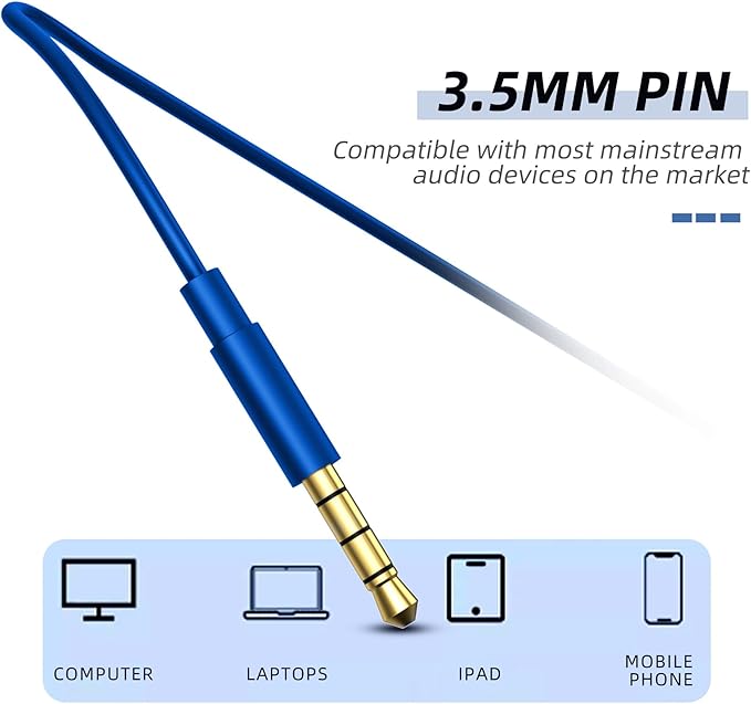 MORMOQUE EP-06 Wired Earbuds in-Ear Earphones,Build-in Microphone Noise Isolating Headphones,3.5mm Jack 4.9ft Long Cord Ear Buds,HD Bass Audio,with 6 Ear Tips,for Smartphones/Laptop/Computer Etc-Blue