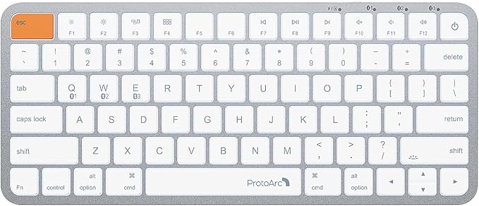 ProtoArc Bluetooth Keyboard for iPad, K90-A Backlit Compact Wireless Keyboard for Mac, Multi-Device, Low Profile, Rechargeable, Compatible with MacBook Pro/Air/Neo, Not for Windows - White Silver
