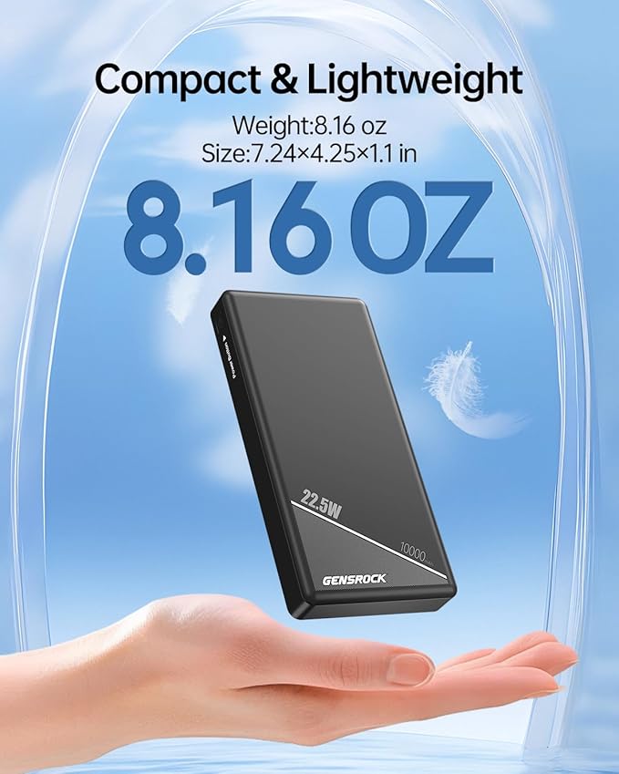 GENSROCK 2 Pack Portable Charger Power Bank 10000mAh, PD 22.5W Fast Charging with Exact LED Display,Portable Phone Charger for iPhone17/16/15/14/13 Galaxy S24/22 Pixel iPad Heated Vest & Travel