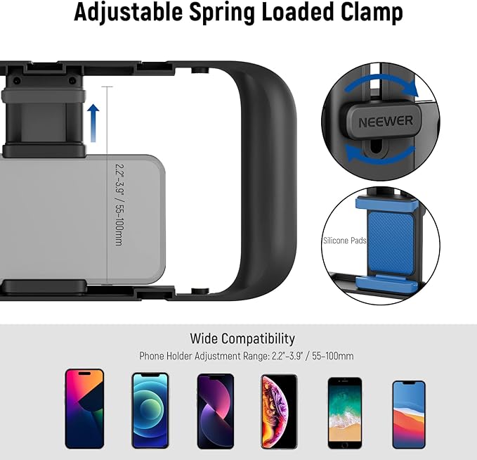 NEEWER Mobile Phone Video Rig, Mobile Phone Grip Stabiliser Cage with Cold Shoe and 1/4 Inch Thread, Video Recording Film Rig, Compatible with iPhone 16 15 Pro Max Plus 14 13 Mini X XS Max XR