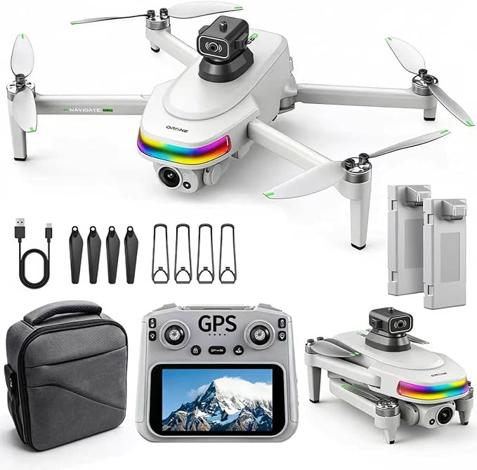 Drones With Dual Camera For Adults 4k,Gps Drone With Screen On Controller,Electric Adjustable Camera 90 °,Auto Return,Obstacle Sensing,Ai Track&Orbit Mode,50 Mins Flight,2 Battery ,For Beginner Toy Gifts