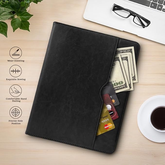 Premium PU Leather Case for iPad Pro 12.9 Inch (M2, 3rd/4th/5th/6th Gen) Multi-Angle Folio Cover with Pencil Holder & Card Pocket, Auto Wake/Sleep Slim Protective Tablet Case, Black