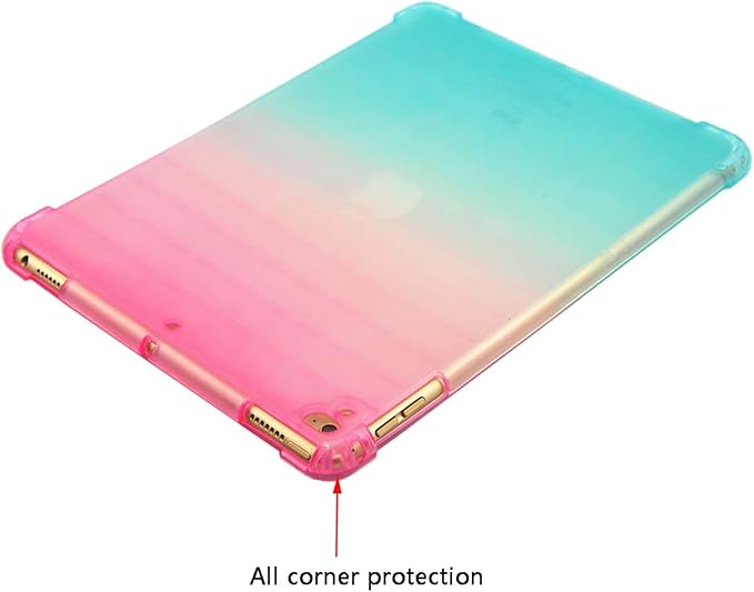 for Apple iPad 9th/8th/7th Generation Case 10.2 inch (2021/2020/2019),Slim Lightweight Translucent Clear Soft TPU Back Shockproof Cover Silicone Corner Protective Tablet Shell, Pink & Green