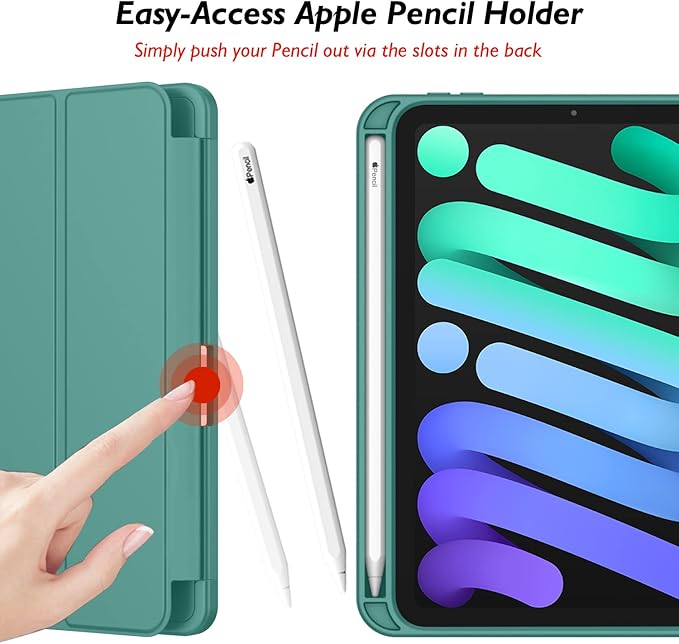 iMieet iPad mini 7 Case 2024 (A17 Pro), iPad mini 6 Case (8.3-Inch,2021 Model), iPad mini 7th/6th Generation Case with Pencil Holder, Trifold Stand Smart Case with Soft TPU Back,Forest Green