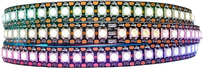 WS2812B IC RGB 5050SMD ECO Individual Addressable LED Strip Light, 3.2FT 144LED/m Flexible Full Color IP30 DC5V Black PCB for DIY Project (No Power Adapter or Controller)