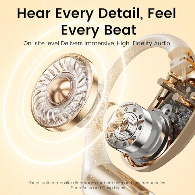Open Ear Earbuds, Bluetooth Headphones 5.4 Sports with Smart Digital Display, 40H Playtime, Clear Calls,IPx4 Waterproof, Wireless Over Ear Buds Lightweight Design Fit Cycling, Running, Workout(beige)