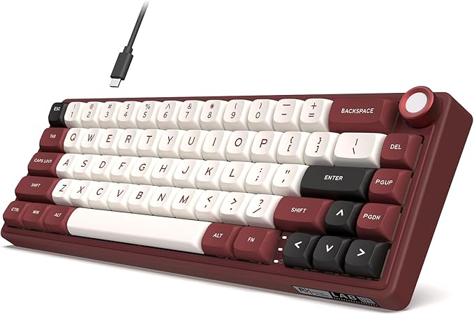 RK ROYAL KLUDGE R65 Wired Mechanical Keyboard with Volume Knob, 60% Percent RGB Backlit Gaming Keyboard Gasket Mount with PBT Keycaps, MDA Profile, QMK/VIA, 66 Keys Hot Swappable Light Switch, Red