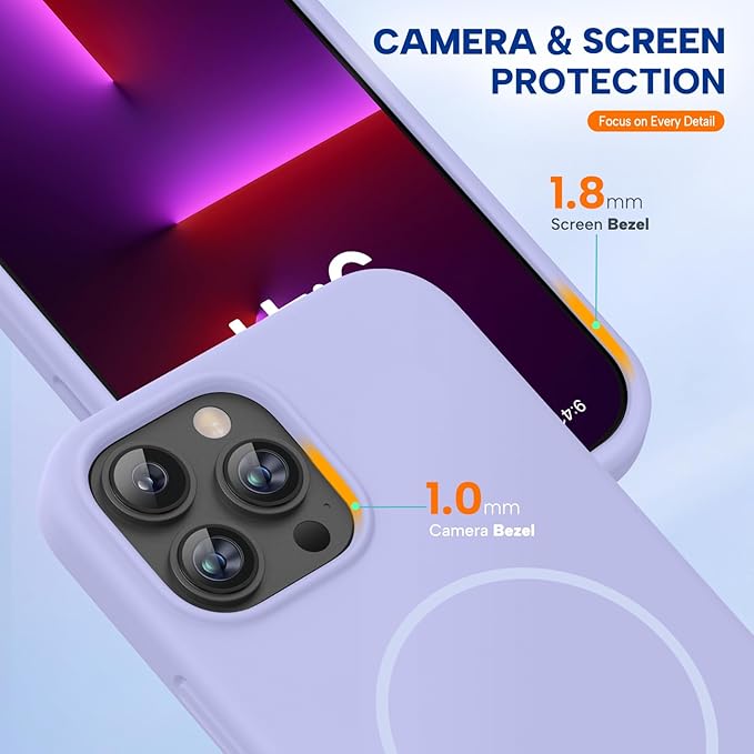 Miracase Magnetic for iPhone 13 Pro Max Case, [Soft Anti-Scratch Microfiber Lining], Magnetic for MagSafe, Liquid Silicone Shockproof Drop Protection Phone Case for 13 Pro Max, Light Purple