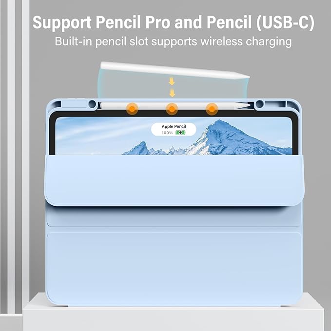 for iPad Pro 13 inch Case (M5/M4) 2025/2024, Slim Protective Cover with Pencil Holder, Soft TPU Back Cover, Trifold Stand, Auto Wake/Sleep, A2925 A2926 A3007 A3362 A3359 (Sky Blue)