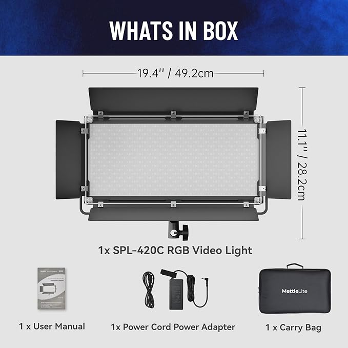 Mettlelite SPL420C RGB LED Video Light with APP Control, 360° Full Color RGB Panel Light, 2800K-8000K, CRI/TLCI 97+, 10 Scenes, Professional Photography Studio Lighting for YouTube/Stream/Photo/Video