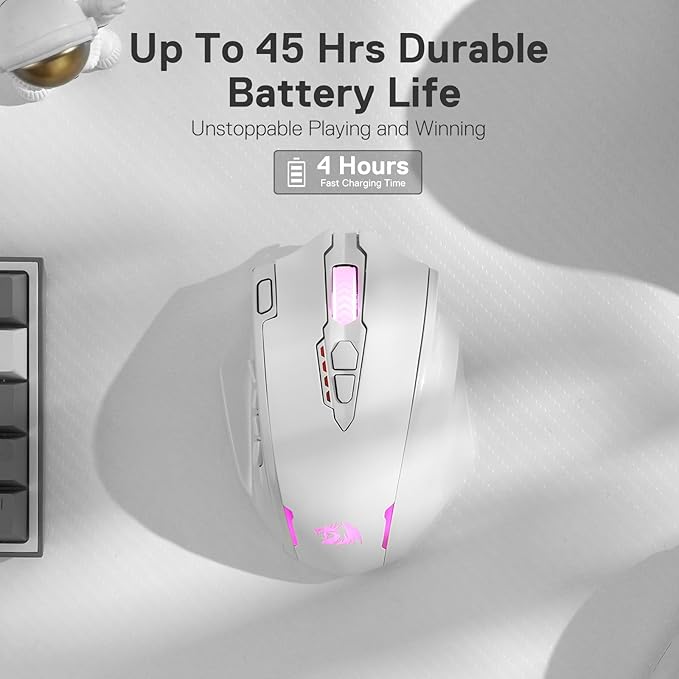 Redragon M913 Impact Elite Wireless Gaming Mouse, 16000 DPI Wired/Wireless RGB Mouse with 16 Programmable Buttons, 45 Hr Battery and Pro Optical Sensor, 12 Side Buttons MMO Mouse