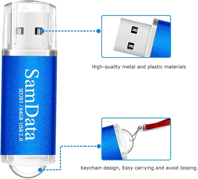SamData 3 Pack 64GB USB Flash Drives USB 2.0 Thumb Drives Memory Stick Jump Drive Zip Drive, 3 Colors: Green Black Blue