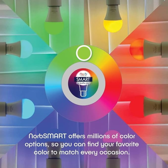 Norb SMART Light Bulb, Tunable Wellness Circadian Rhythm LED, Full Spectrum White & Color Changing, Alexa & Google Home Compatible, Dimmable, BR30, 9W, for Home Automation, WiFi, Bluetooth (2-Pack)