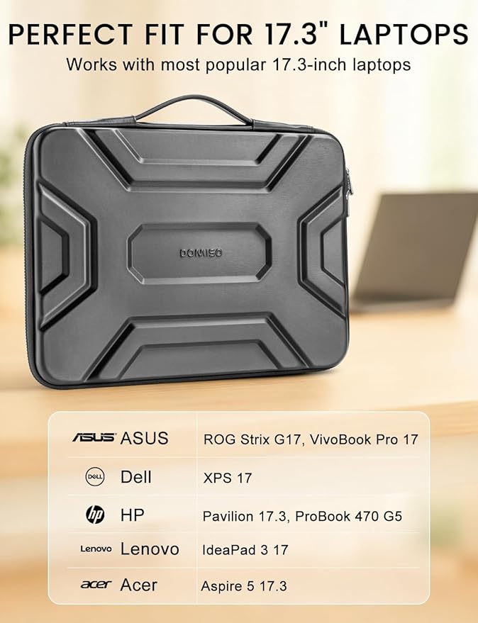 DOMISO 17 inch Laptop Sleeve with Handle, Shockproof and Waterproof EVA Protective Laptop case, Laptop Sleeves for 17.3" HP Dell Asus Laptop, Dark Grey