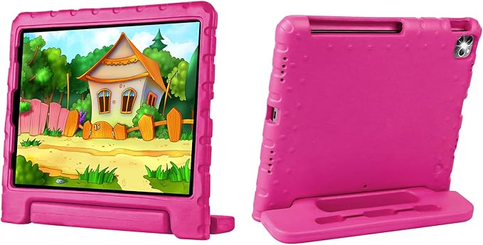 New Kids Case for iPad Pro 12.9 Case Super Protection iPad Pro 12.9 inch 6th 5th 4th 3th Cover with Pencil Holder and Handle Stand for iPad Pro 12.9 2022 2021 2020 2018 Rose Red