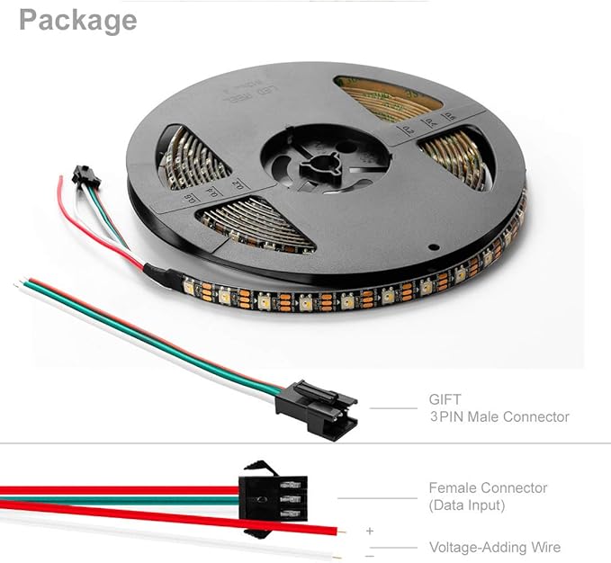 BTF-LIGHTING RGBW RGB+Warm White SK6812 (Similar WS2812B) 4 Colors in 1 LED Strip Individually Addressable 16.4ft 60Pixel/m 300LED Light Dream Color IP65 DC5V Black PCB (No Adapter or Controller)