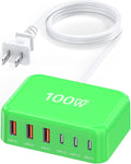 Updated USB C Fast Charger Block, 100W GaN 6 Port PD USB C QC USB A Wall Charger Adapter Plug Cube, Type C Charging Station Hub for iPhone 17 16 15 14 13 Pro Max iPad Samsung Pixel 5ft Extension Cord