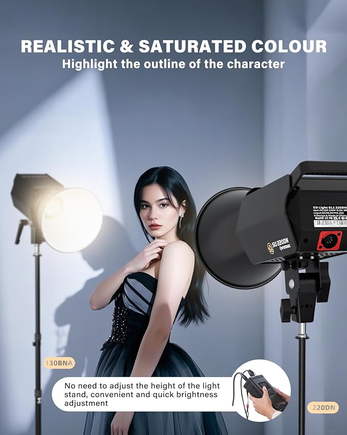 IFOOTAGE 220DN Video Light,220W COB LED Light,Continuous Lighting for Photography,CRI 98,TLCI 99,42000Lux @1M,8 Lighting Effects,Silent Run,TM-30 Rf97 Rg100